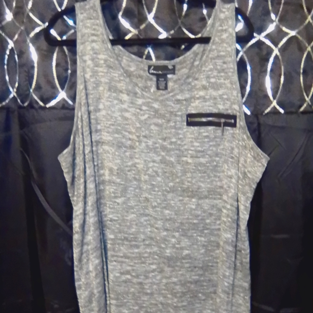 GREY BLOUSE, 26/28, POCKET W/ZIPPER, 70%POLY 15%RAYON, 3%SPANDEX 12%METAL